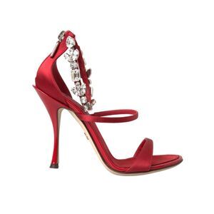 Dolce & Gabbana Red Keira Satin Crystals Sandals Heels Women's Shoes